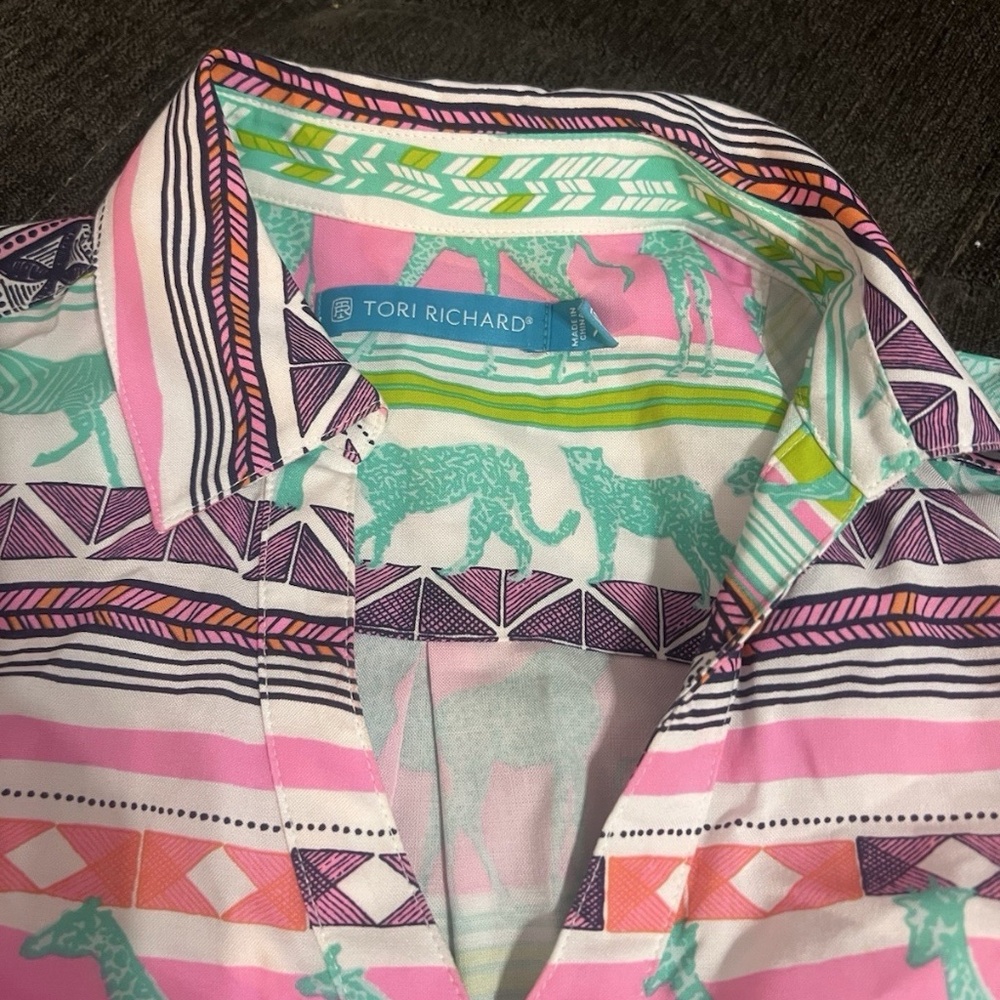 Tori Richard Shirt Dress Safari Pink Multi Size XS Retail $288